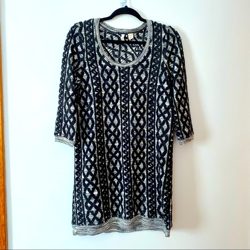 Anthropologie Moth Shaker Stitch Gray & Black Sweater Dress Medium Petite